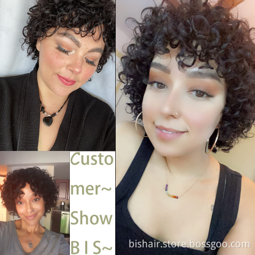 Short Cute Pixie Wig Brazilian Kinky Curly hair wig women's Afro Curly Hair Bob Wig For Black